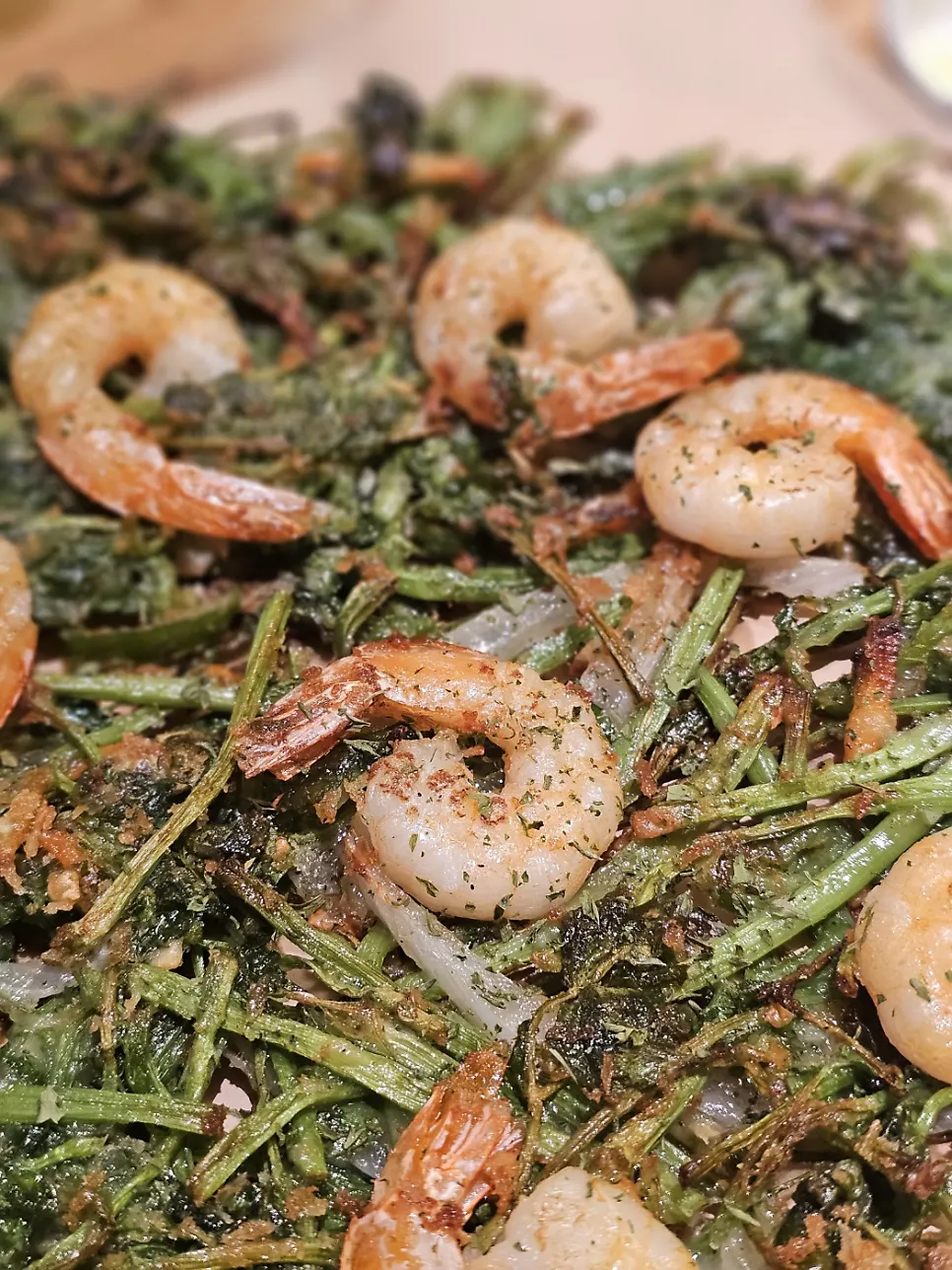 Golden-fried crispy shrimp minari pancake