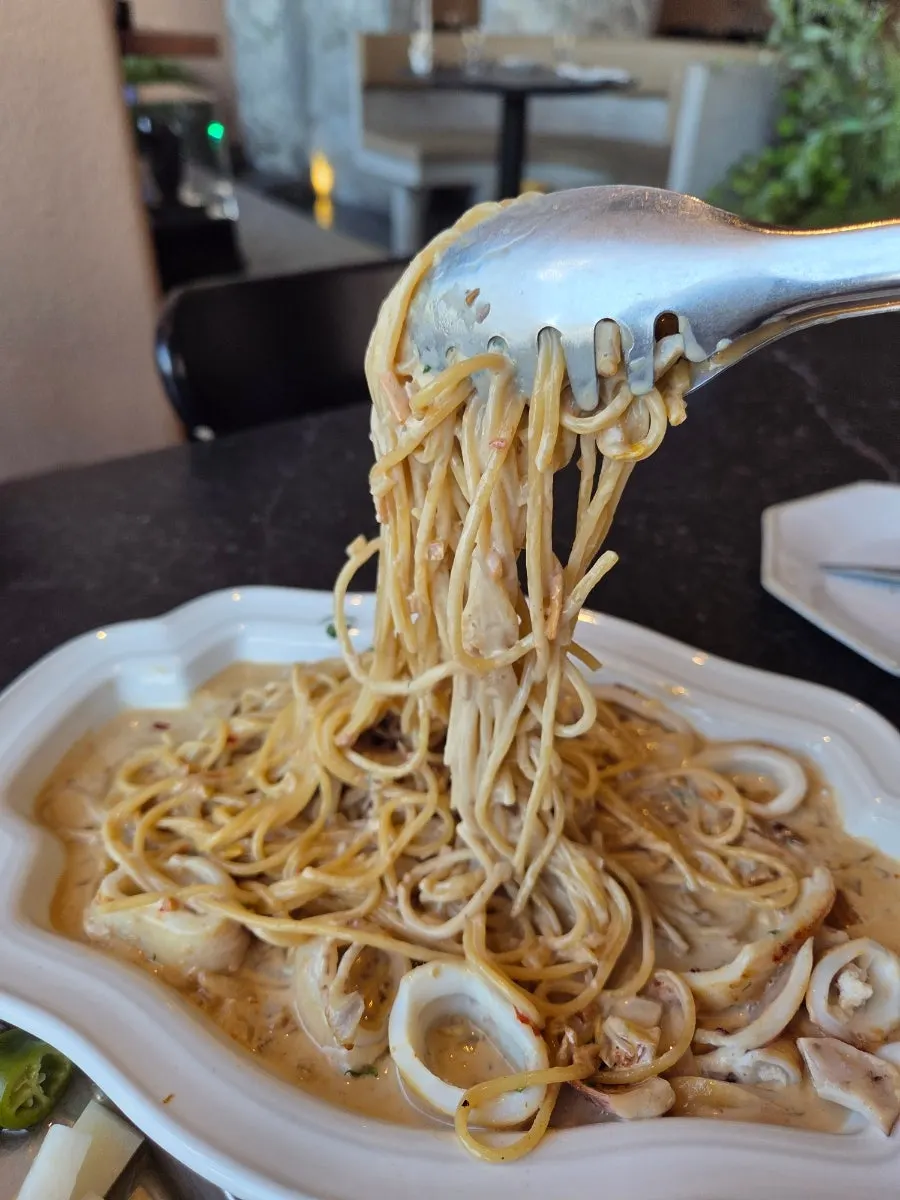 Calamari cream pasta with kimchi