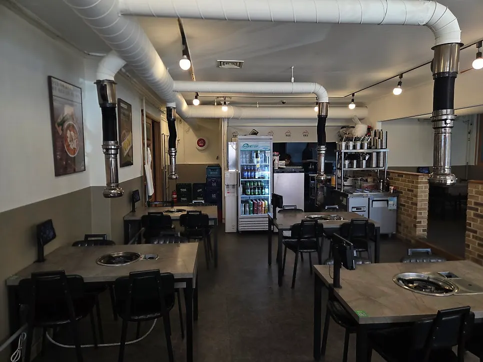 Wide, pleasant interior of the restaurant