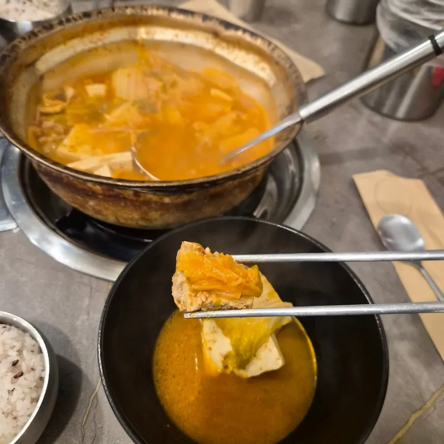 A bowl of not-too-salty pork kimchi jjigae