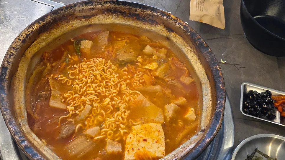 Soft tofu served alongside the kimchi jjigae