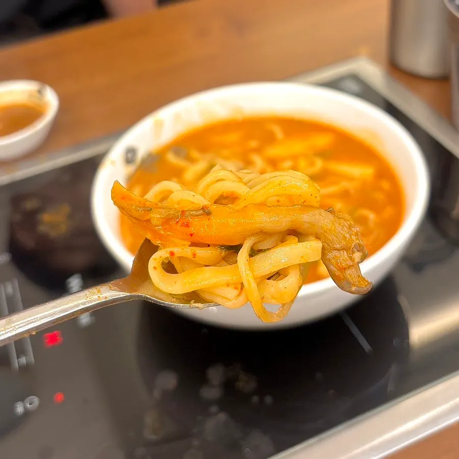 Chewy kalguksu noodles soaked in broth