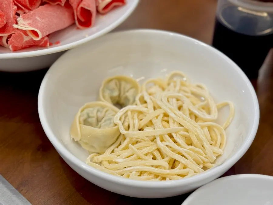 Mushroom kalguksu and shabu beef spread