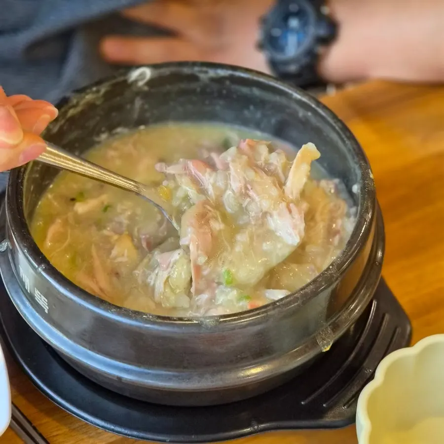 Picked-apart samgyetang chicken breast