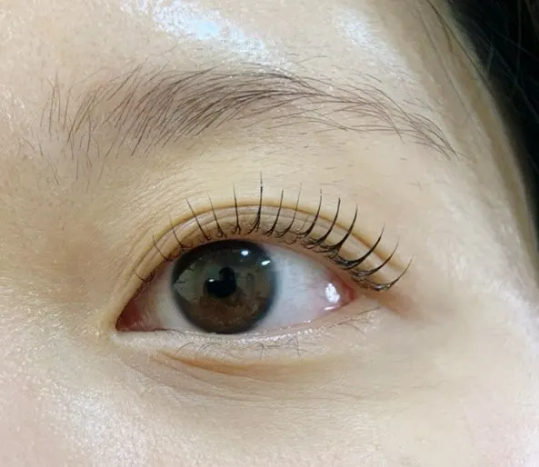 Eyes right after the lash lift treatment