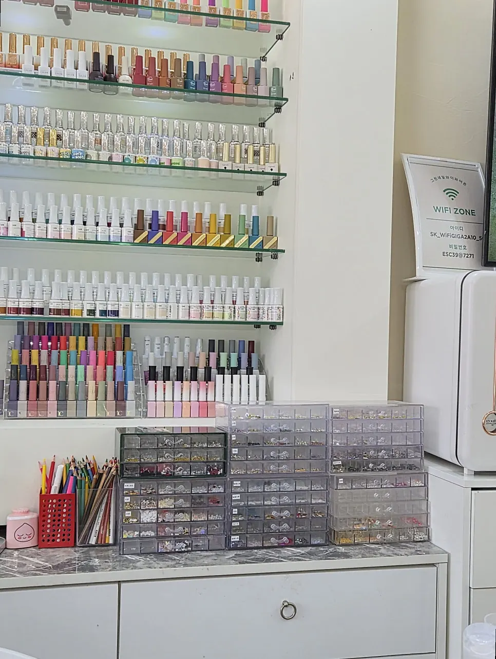 Neatly organized interior at Green Nail
