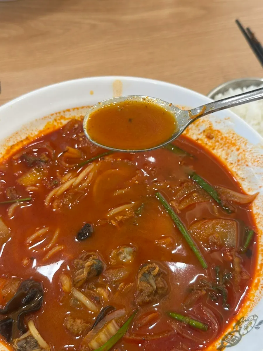 Rich jjamppong broth made with seafood and meat