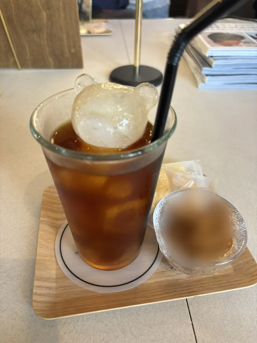 Iced Americano with bear-shaped ice