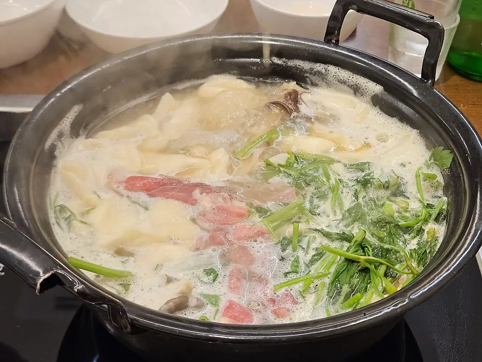 Close-up of the richer clear mushroom broth