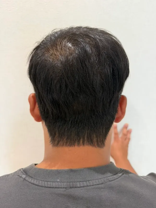짧은 드롭컷 완성 측면 모습