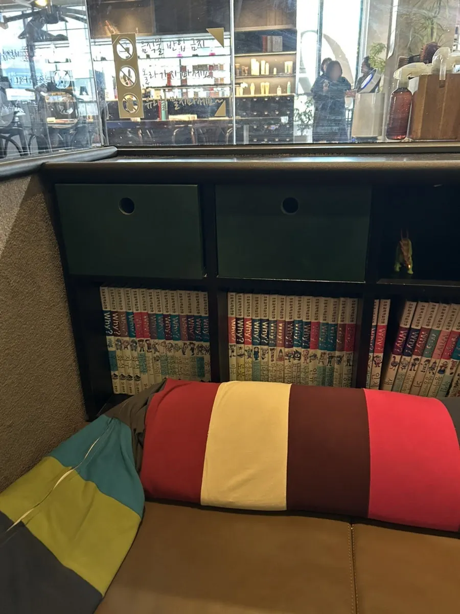 Comics and block-play area in the kids room