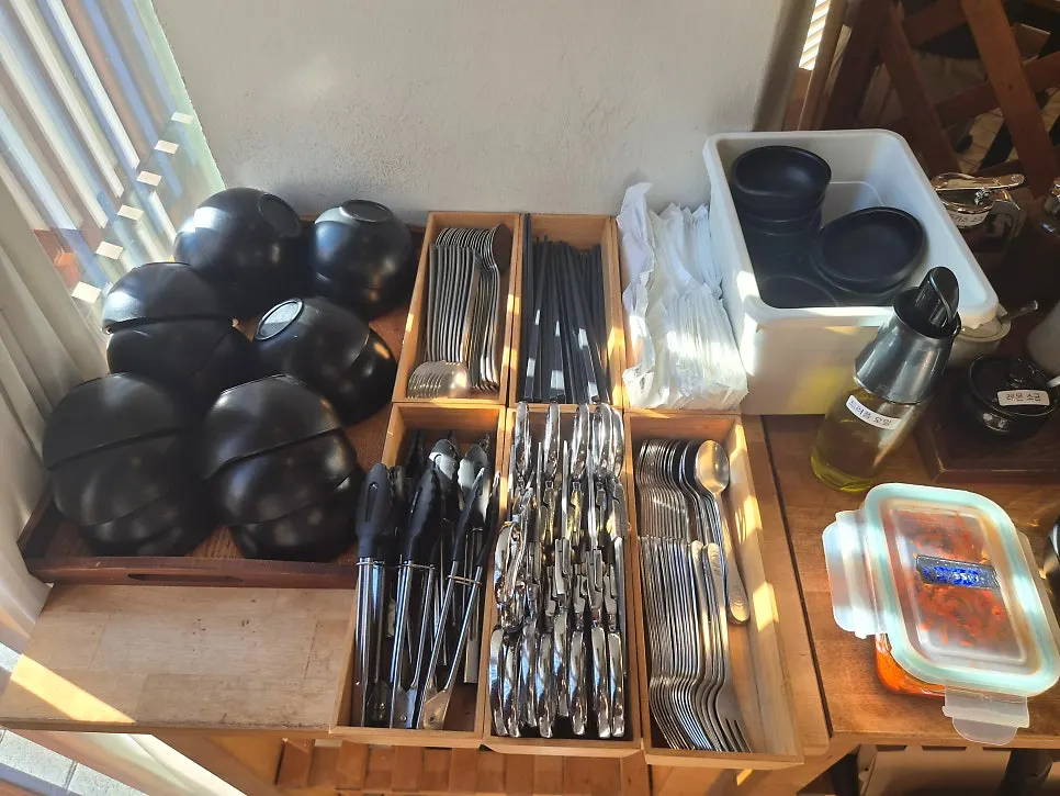 Self-service bar in one corner of the restaurant