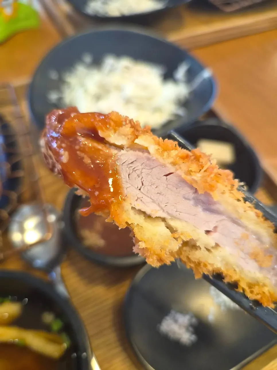 Premium loin gatsu dipped in the basic sauce