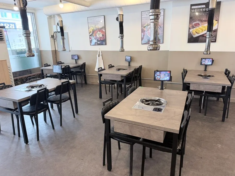 Restaurant interior with spacious table spacing