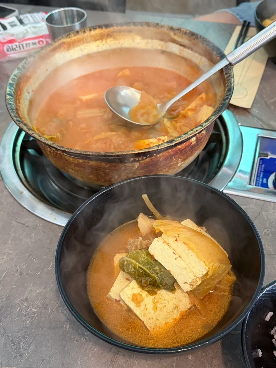 Kimchi jjigae made with domestic Korean kimchi