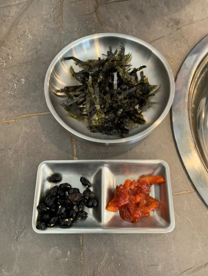 Basic banchan set out on the table