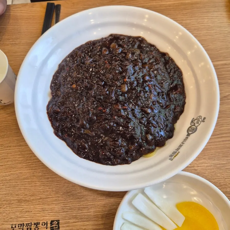Large jajangmyeon richly coated in sauce