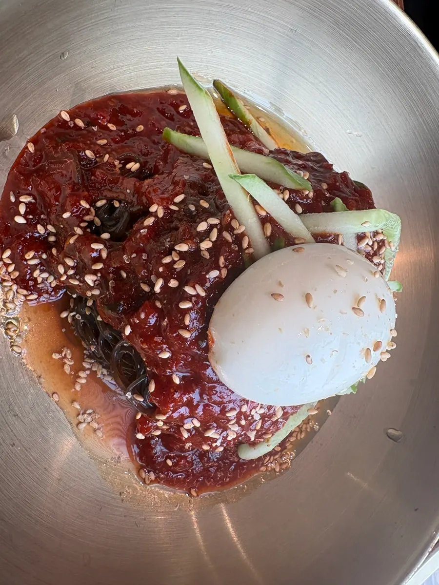 Bibim naengmyeon noodles mixed with sauce