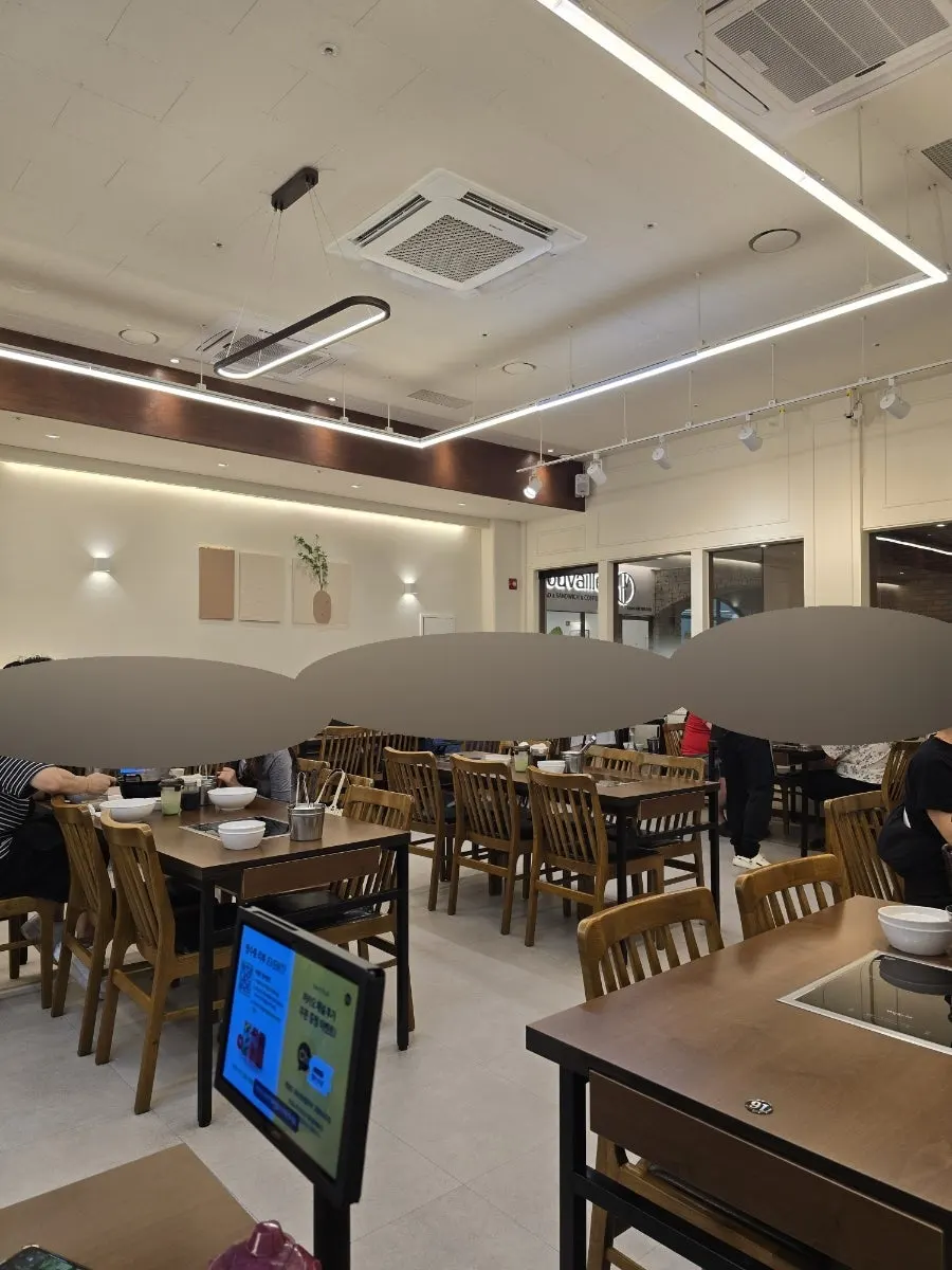 Interior of the dining hall with customers eating