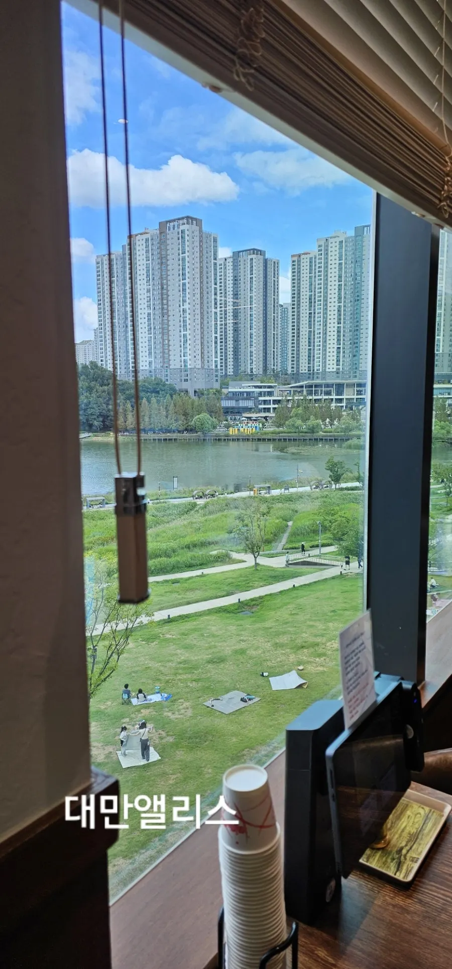View of Dongtan Lake Park from inside the restaurant