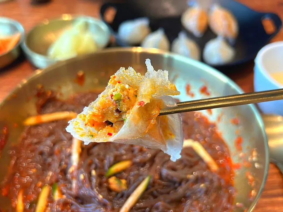 Octopus mandu eaten together with bibim naengmyeon