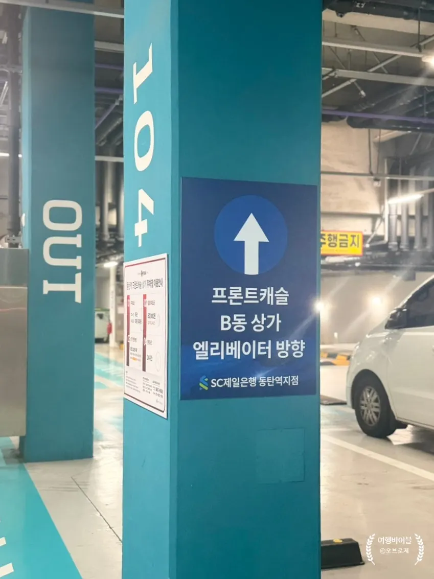 Directional sign on the retail building parking-lot floor