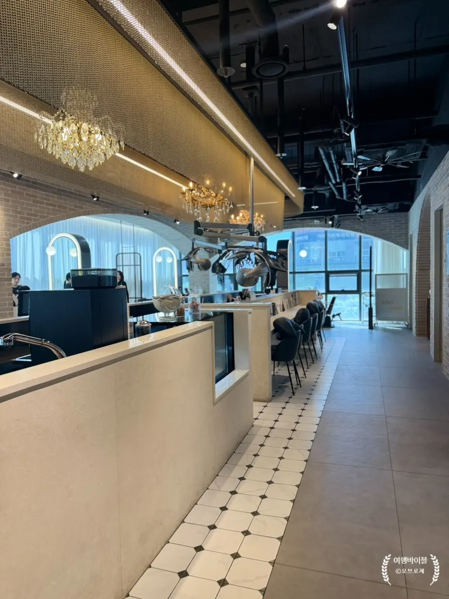 Hair salon interior with separated client paths