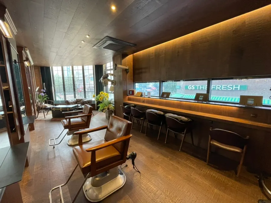 View of the brown zone with the family room beyond it