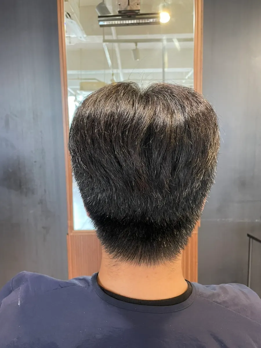 Neatly finished cut lines at the back of the head