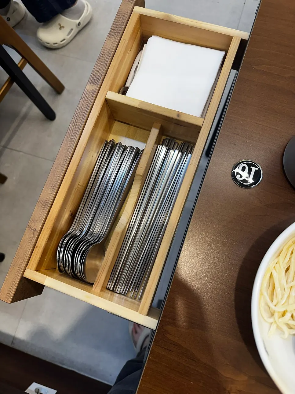 Spacious, clean interior of the shabu kalguksu restaurant