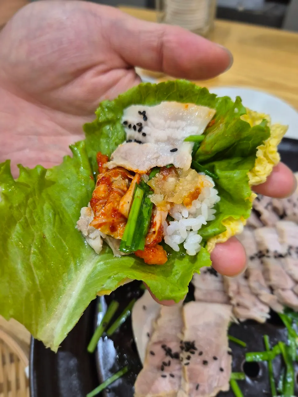 Close-up showing the grain of the bossam pork