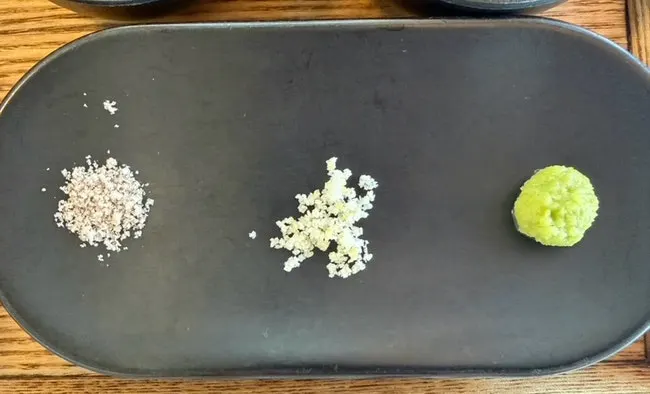 Two kinds of salt, including lemon salt, and wasabi