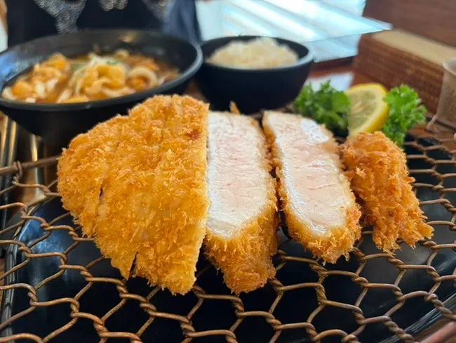 Cross-section of the loin cutlet showing juicy interior