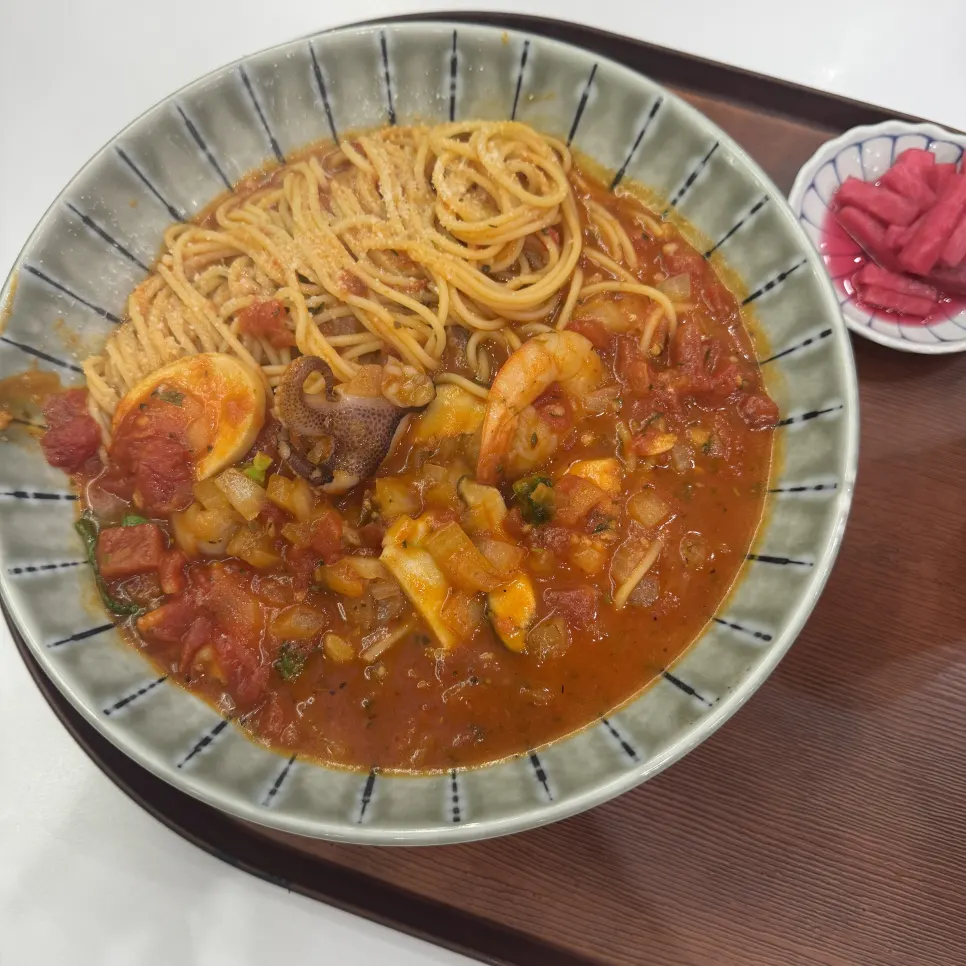 Seafood tomato pasta packed with seafood