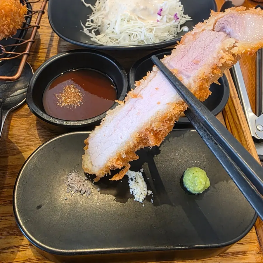 Special top loin cutlet served with salt and wasabi