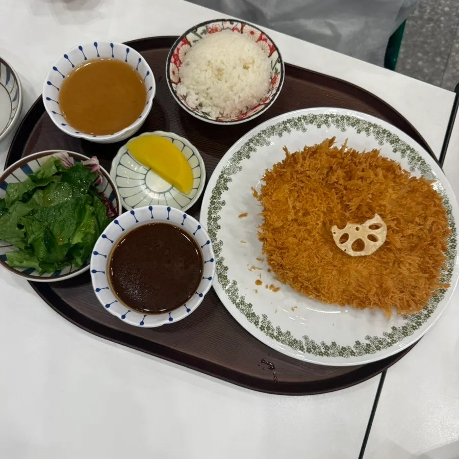 Basic pork cutlet set served with rice and salad