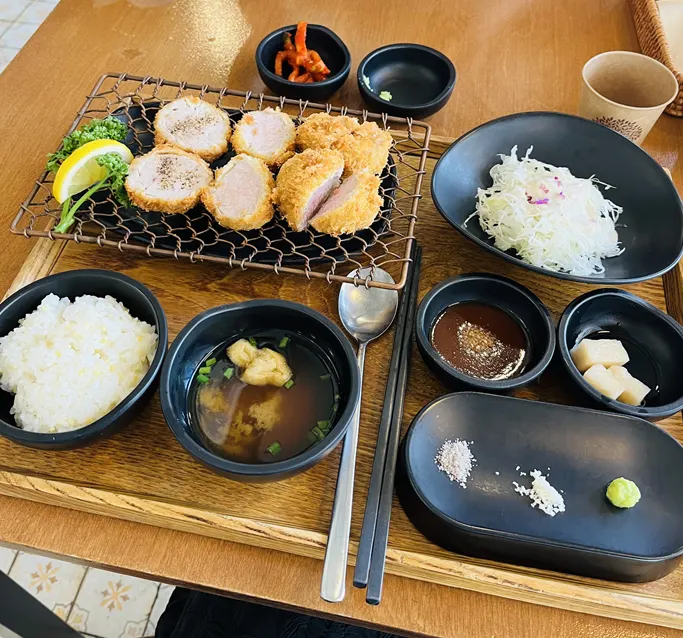 Plate of side dishes brought from the self-serve bar