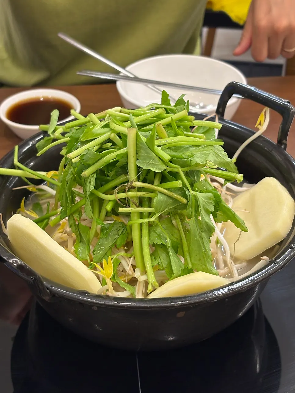 Shabu ingredients including potatoes and mushrooms