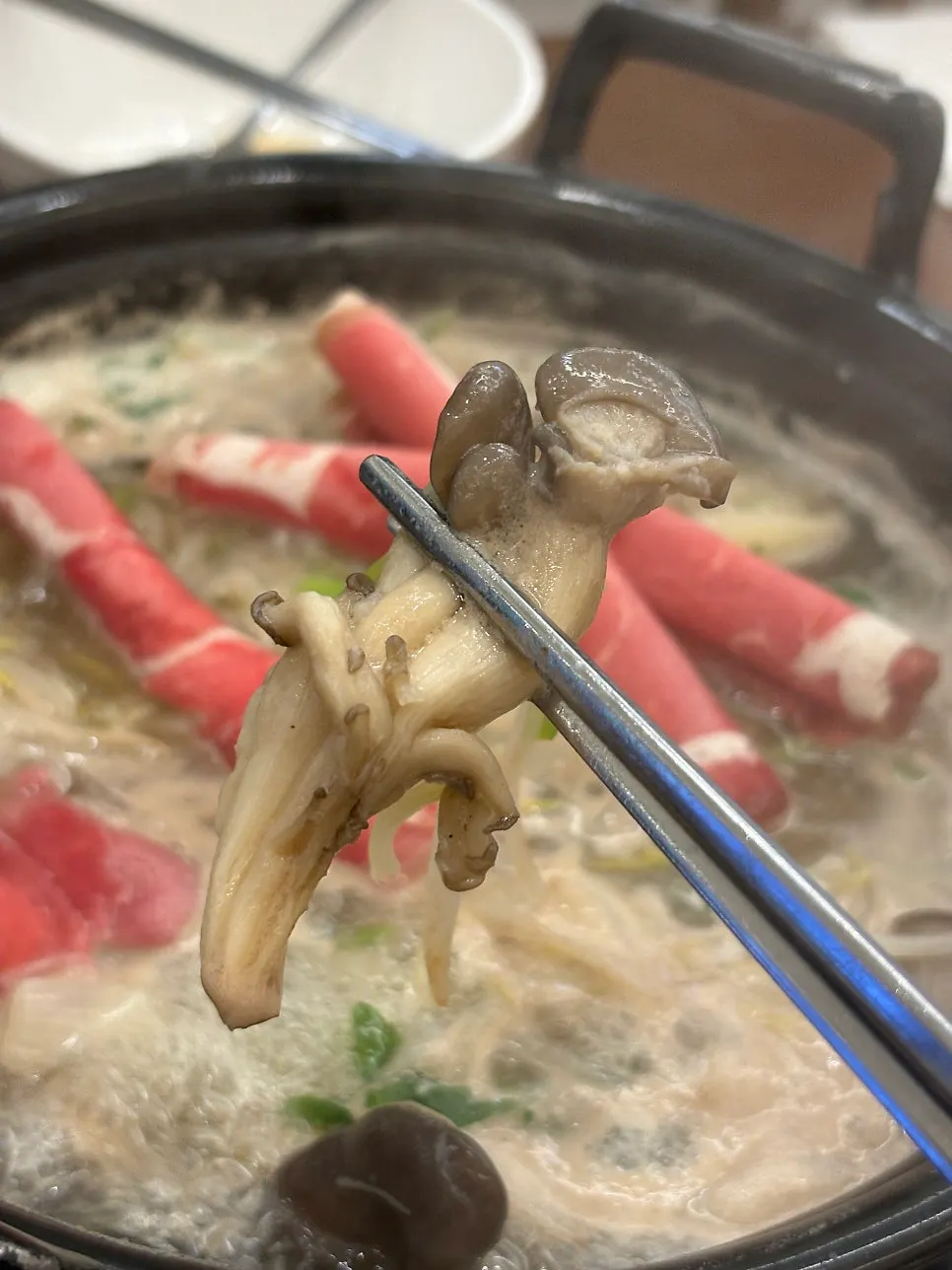 Mushroom kalguksu hot pot with oyster mushrooms