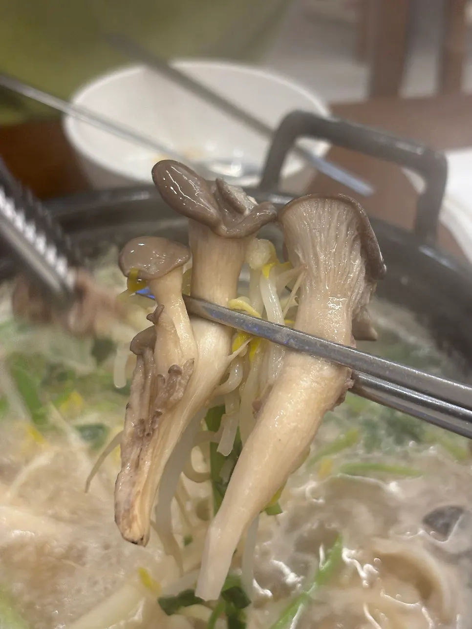 Plate of mushrooms and vegetables scooped from the pot
