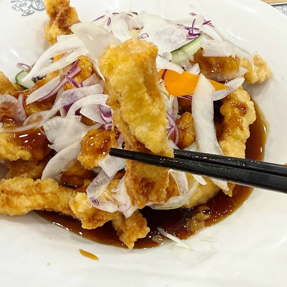 Plate of saucy tangsuyuk with a generous portion