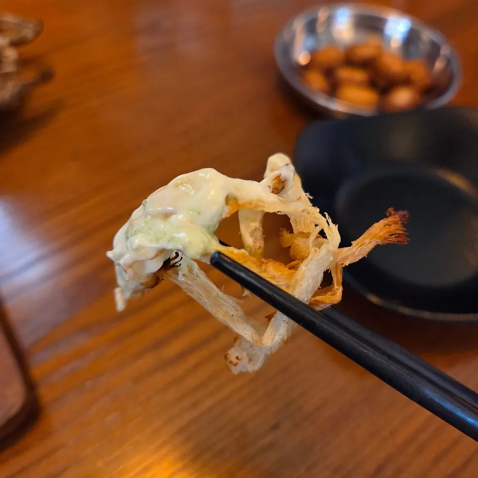 Signature dried pollock served with cheongyang chili mayo sauce