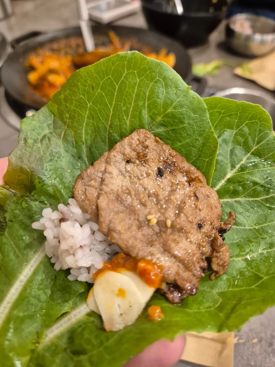 Table spread of duruchigi and soy sauce bulgogi