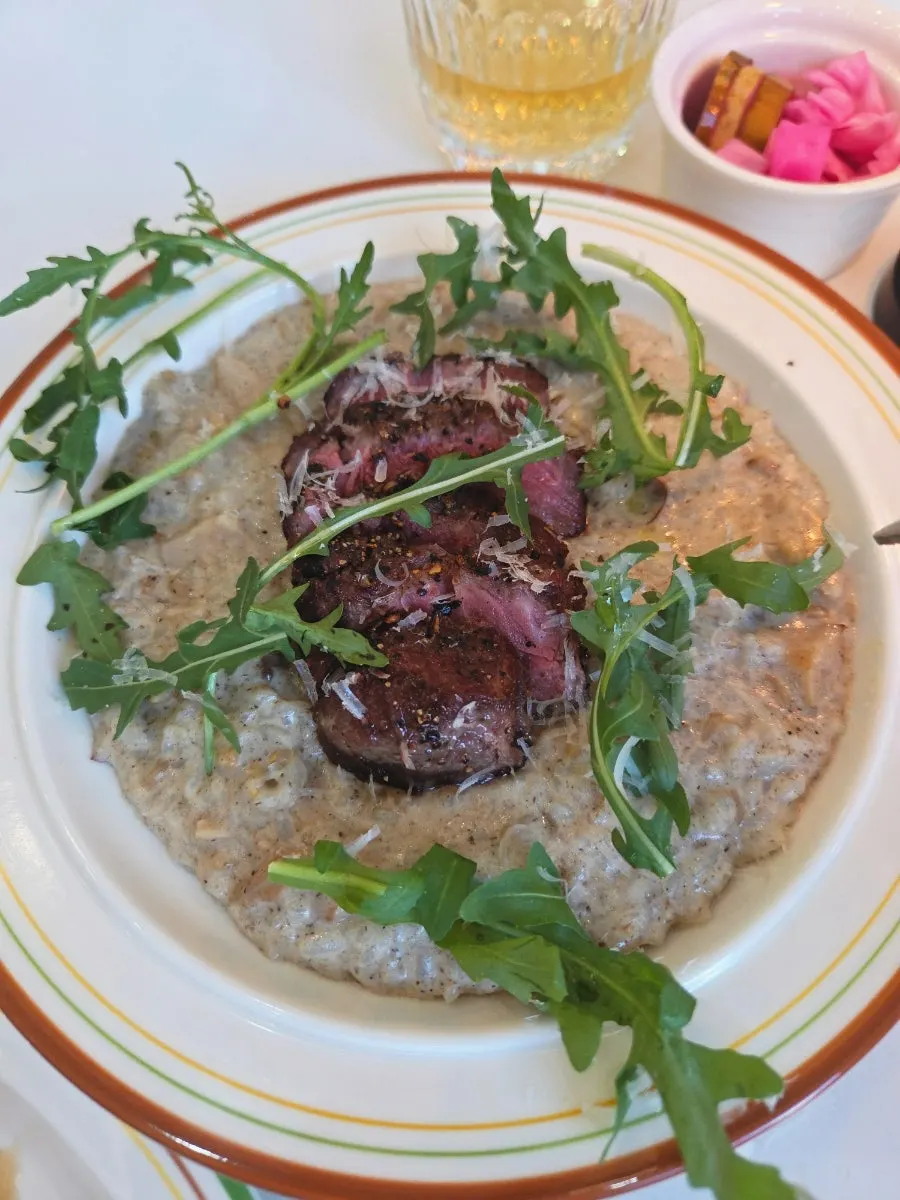 Truffle-scented creamy steak risotto