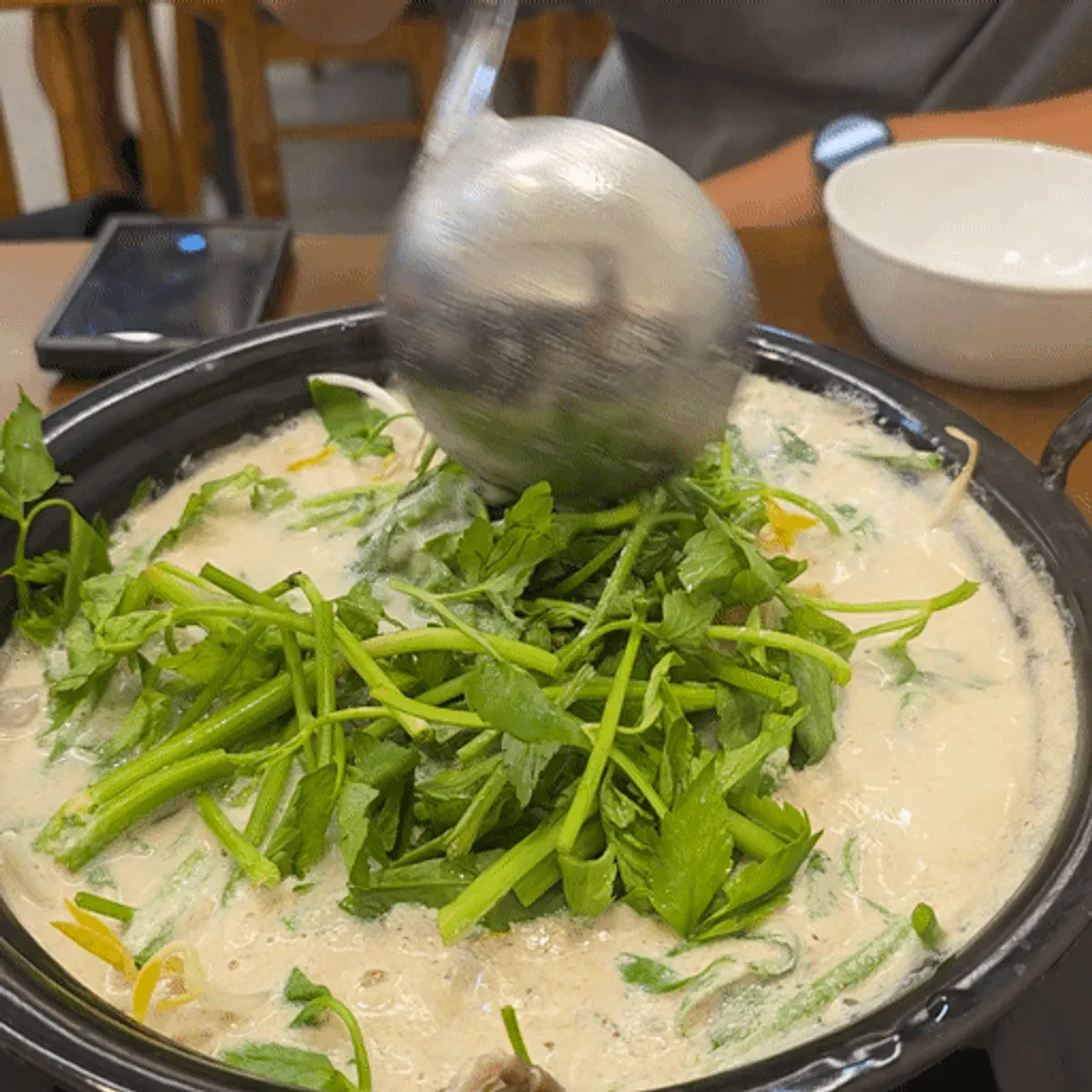 Nutty, thick perilla shabu kalguksu broth