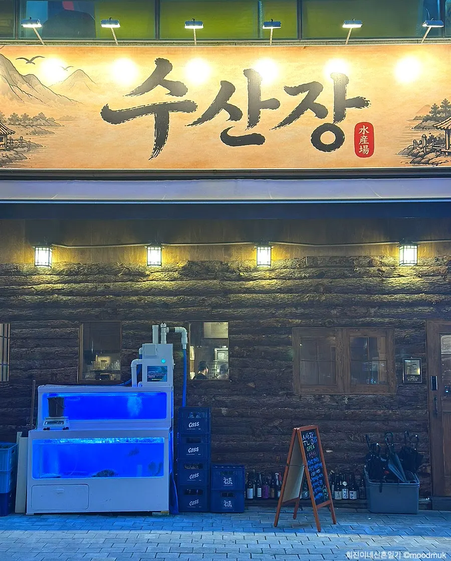 Wooden mountain-lodge-style exterior of the restaurant