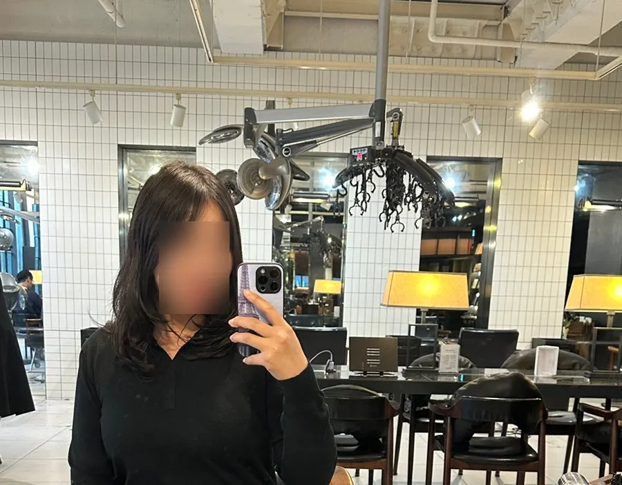 Before and after shaping the curl with a flat iron