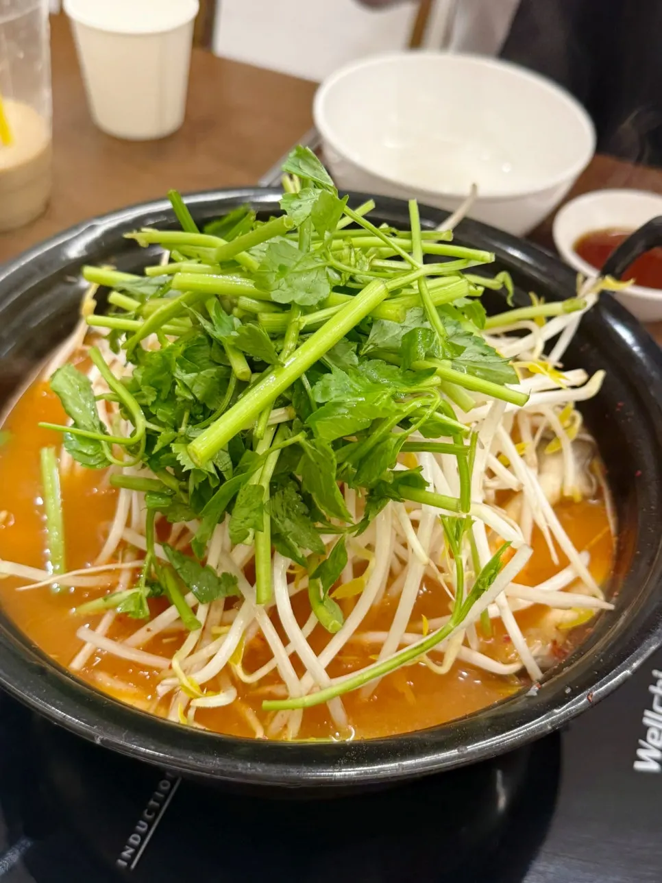 Full table spread of the spicy shabu kalguksu set for two
