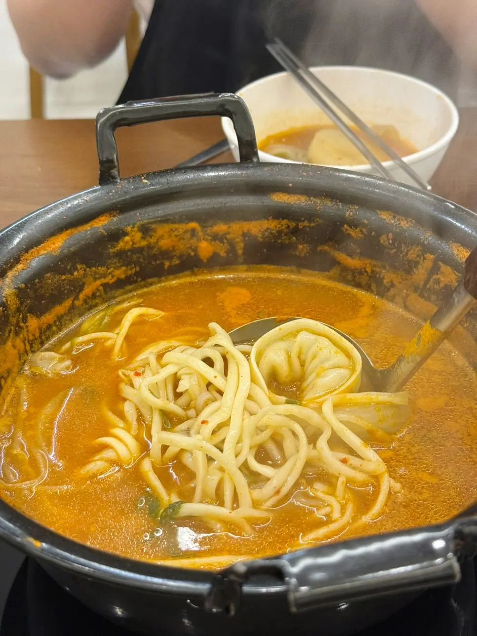 The hot pot after eating through most of the shabu-shabu