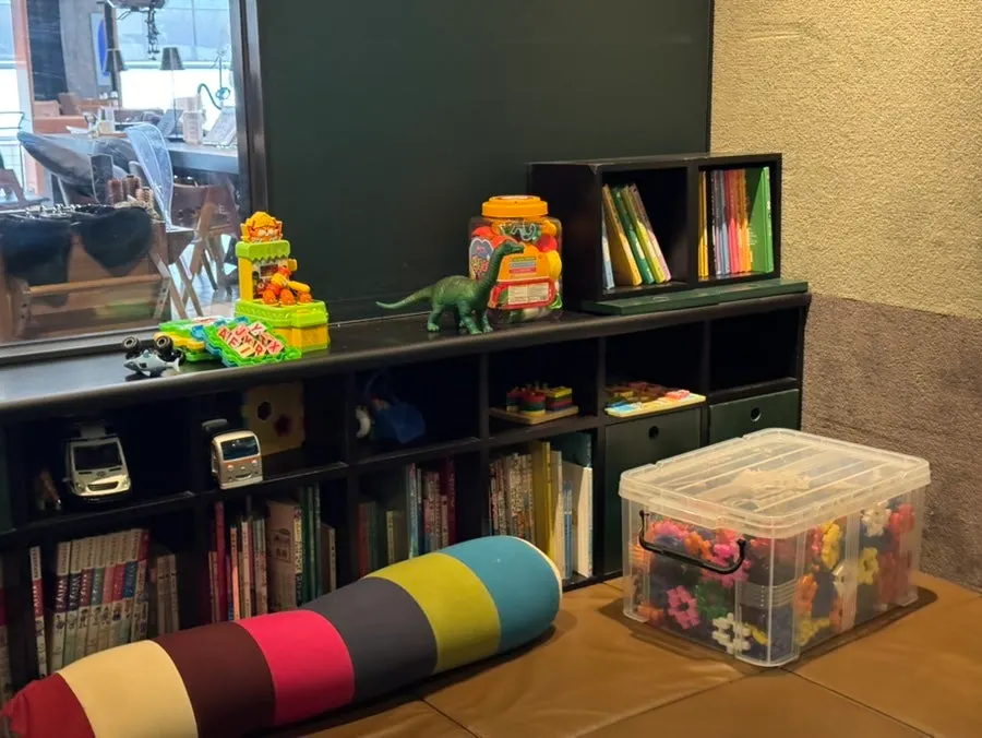 Kids’ room with books and a TV
